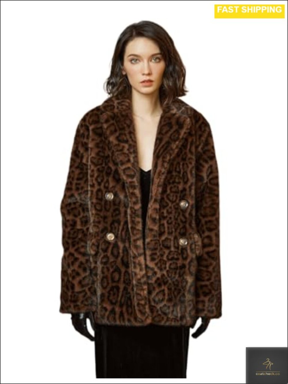 Women's Leopard Print Faux Fur Fleece Coat with Pockets Loose Fit Winter